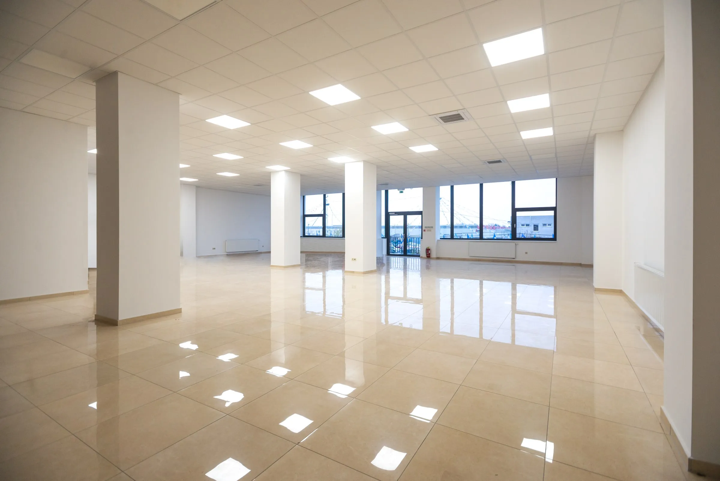 The available mezzanine: open plan with windows along its length